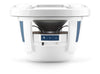 JL Audio M6 10" Marine Infinite-Baffle Subwoofer with Gloss White Grille, front view showing controls and design.