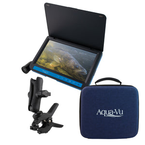 Aqua-Vu AV722 underwater camera kit with 7-inch LCD screen, RAM® mount, and carry case for portable fishing solutions.