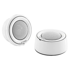 JL Audio M6 Series 1-inch marine component tweeters in white, featuring a sleek design and polished grill for high-frequency sound.