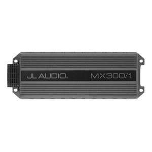 JL Audio MX300/1 300w monoblock wide-range amplifier with corrosion-resistant chassis and IPX7 rating.