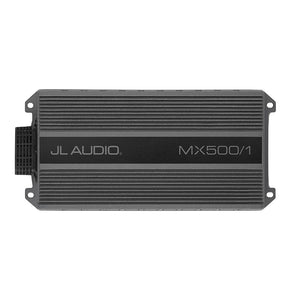 JL Audio MX Series MX500/1 500w Monoblock Wide-Range Amplifier with sleek cast aluminum chassis.