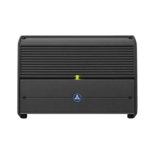 JL Audio XDM600/6-24V 600w 6 channel amplifier with compact design and green LED indicator.