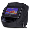 Garmin ECHOMAP UHD2 73sv ice fishing bundle in portable bag displaying sonar imaging on touchscreen.