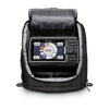 Garmin STRIKER Vivid 5cv ice fishing bundle displayed in a protective backpack, featuring a bright 5" fishfinder screen.