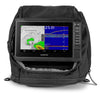 Garmin Echomap UHD2 73sv display with ice fishing maps in a portable carrying case.