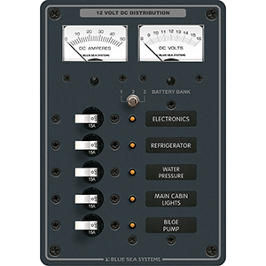 Blue Sea 8081 DC 5 Position Toggle Branch Circuit Breaker Panel - White Switches