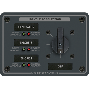 Blue Sea 8366 AC Rotary Switch Panel 30 Ampere 3 Positions + OFF, 2 Pole