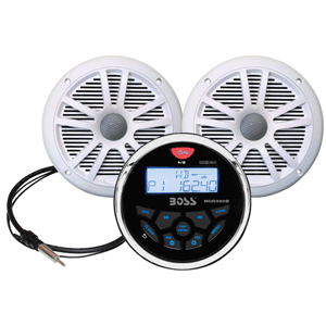 Boss Audio MCKGB350W.6 Combo - Marine Gauge Radio w/Antenna & 2 6.5" Speakers - White