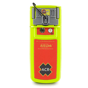 ACR 2886 AISLink MOB Personal AIS Man Overboard Beacon with GPS and DSC technology in bright yellow and red design