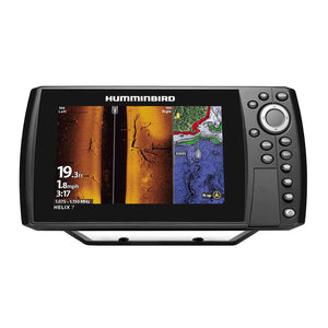 Humminbird HELIX 7 CHIRP MEGA SI GPS G4N fish finder with high-definition display showing side and down imaging sonar.